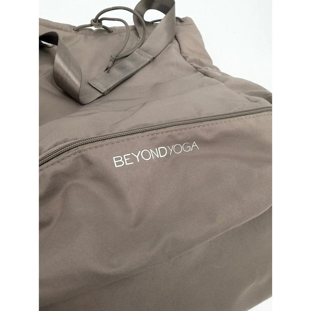 Beyond Yoga Nylon Drawstring Backpack Tote Bag Taupe Brown Gym Travel Bag